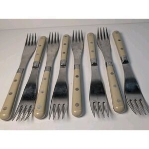 MCM Rowoco Retro Inox Theirs, France 4-Rivet Handles Stainless Forks Set Of 8